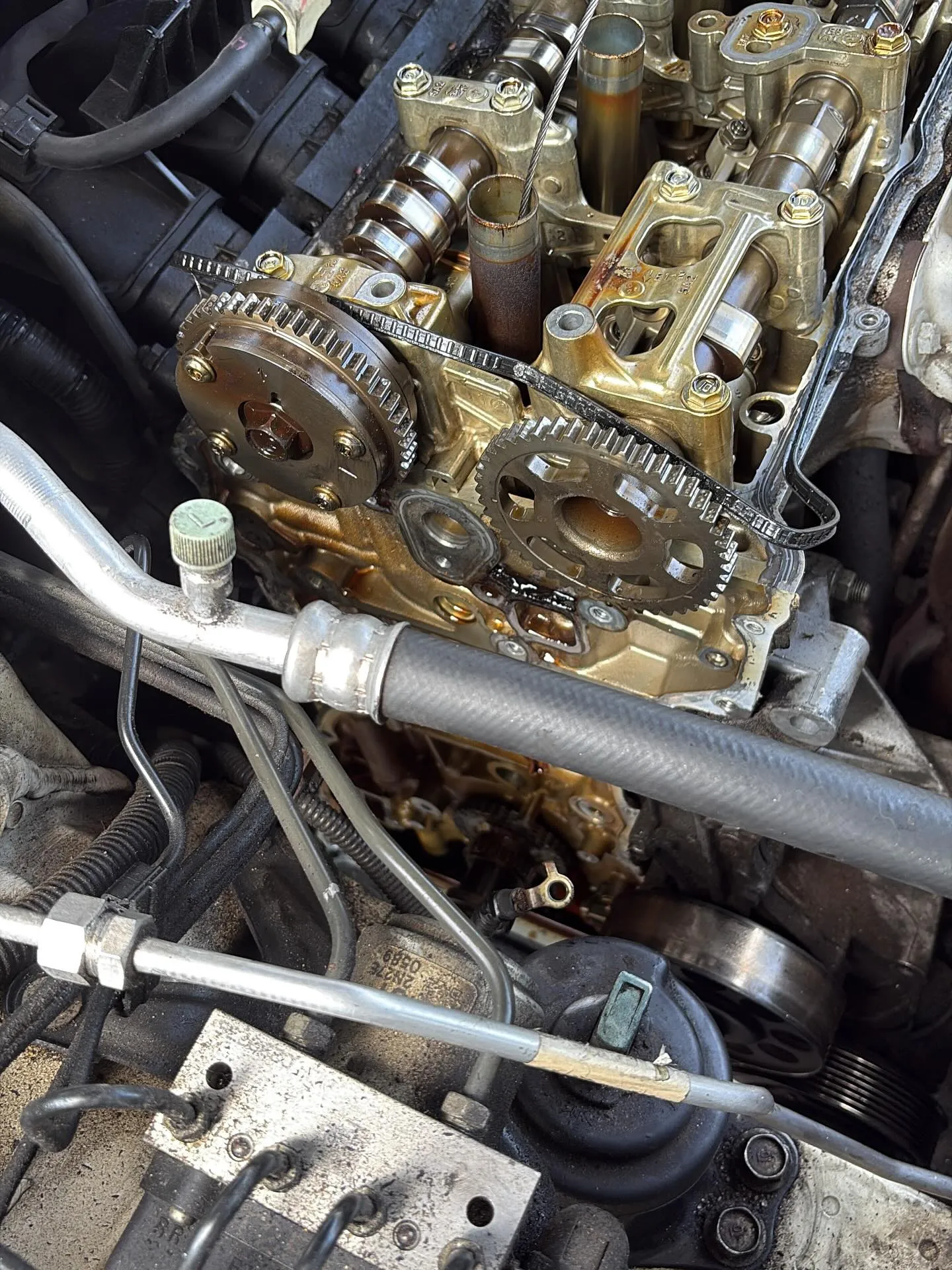 Exposed timing components during an engine repair